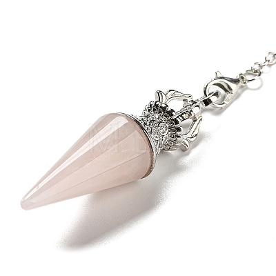 Natural Rose Quartz Pointed Dowsing Pendulums AJEW-P113-01P-03-1