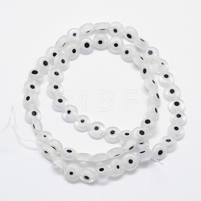 Handmade Evil Eye Lampwork Flat Round Bead Strands LAMP-L058-8mm-07-1