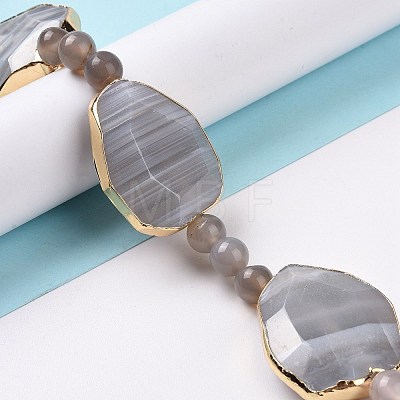 Natural Grey Agate Beads Strands with Round Beads G-G990-A01-1
