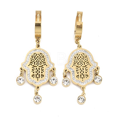 Hollow Hamsa Hand 304 Stainless Steel Dangle Earrings EJEW-L283-079G-1