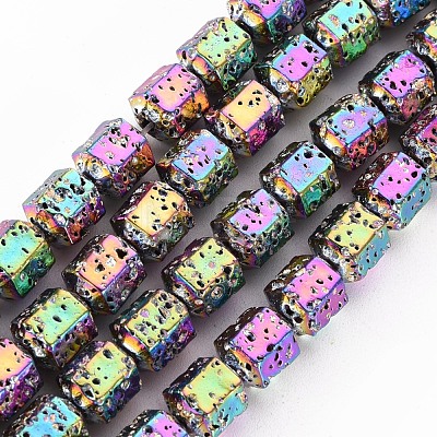 Electroplated Natural Lava Rock Beads Strands G-T114-71E-1