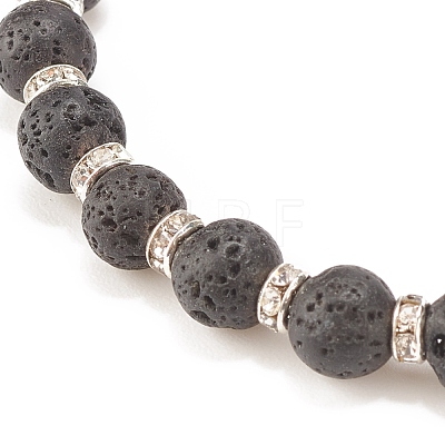 3Pcs 3 Size Natural Lava Rock Stretch Bracelets Set with Crystal Rhinestone Beads BJEW-JB08191-1