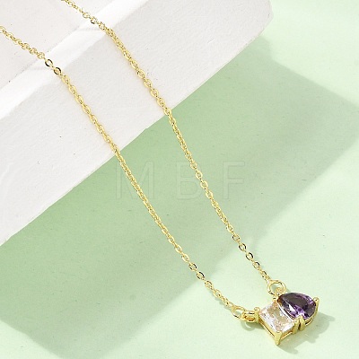 Brass Pave Cubic Zirconia Rectangle & Teardrop Pendant Cable Chain Necklaces KK-CBAB173-05G-06-1