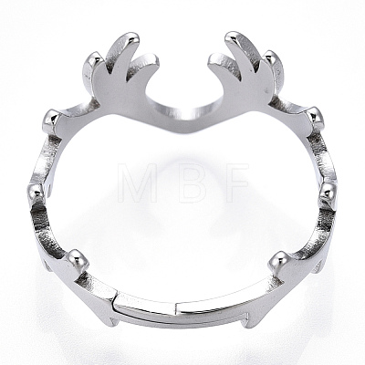 304 Stainless Steel Deer Antler Adjustable Ring for Women RJEW-T027-06P-1