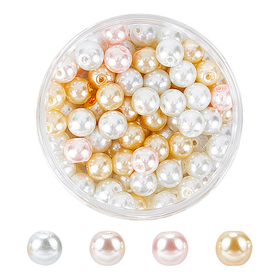 100Pcs Ocean Mix Pearlized Glass Pearl Beads HY-HY0001-04C-1