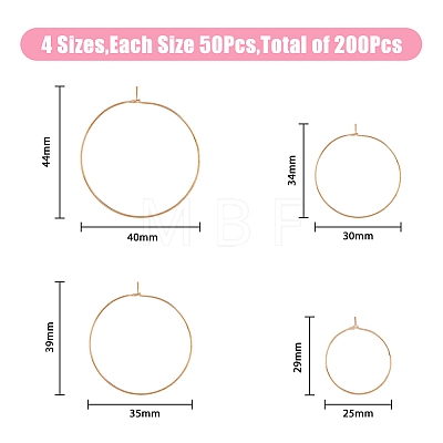 200Pcs 4 Size Brass Hoop Earrings KK-FH0006-45-1
