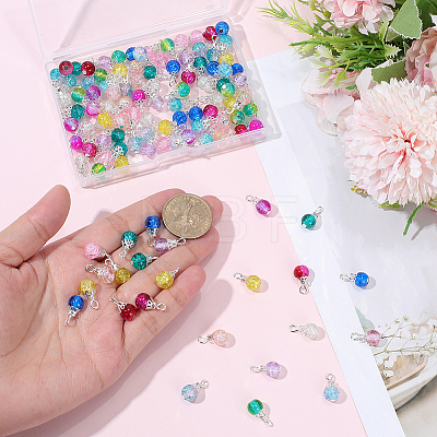 120Pcs 12 Colors Round Crackle Glass Pendants PALLOY-BM00015-1