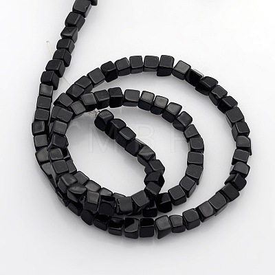 Cube Natural Black Stone Beads Strands X-G-P057-01-1