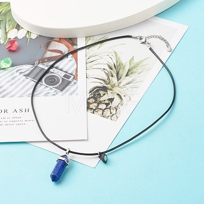 Natural Rose Quartz & Lapis Lazuli Double Terminated Pointed Pendants Necklaces Set for Couples Best Friends NJEW-JN03675-1