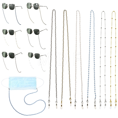 6Pcs ABS Plastic Imitation Pearl & Glass Eyeglasses Chains HJEW-YW00503-1