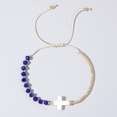 Adjustable Glass & Brass Beads Braided Bead Bracelets TB8315-4-1