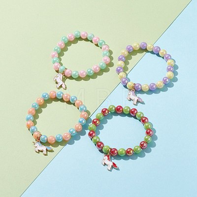 Opaque Acrylic Beads Stretch Bracelet for Kids BJEW-JB06498-1