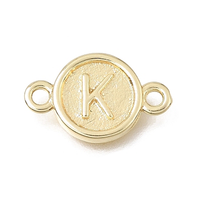 Brass Disc with Initial Links Connector Charms KK-E802-36G-K-1