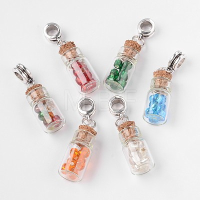 Glass Bottle with Glass Seed Beads European Dangle Charms PALLOY-JF00030-1