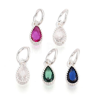 925 Sterling Silver Pave Cubic Zirconia Teardrop Birthstone Style Charms STER-T009-21S-1