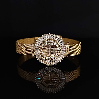 Brass Micro Pave Clear Cubic Zirconia Bangles for Women FS-WGA7409-41-1