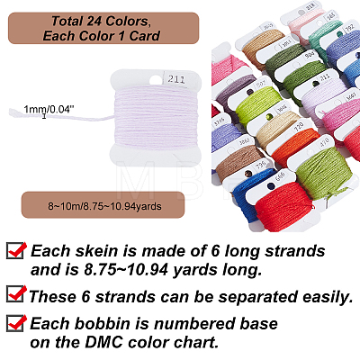   24 Cards 24 Colors 6-Ply Polyester Embroidery Floss OCOR-PH0002-04A-1