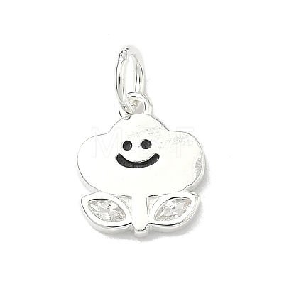 925 Sterling Silver Pave Clear Cubic Zirconia Smiling Face Cloud Flower Charms STER-A051-03S-1