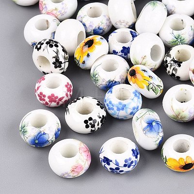 Printed Handmade Porcelain European Beads PORC-Q007-12-1