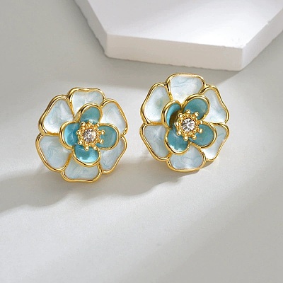 304 Stainless Steel Enamel Stud Earrings EJEW-M095-08G-1