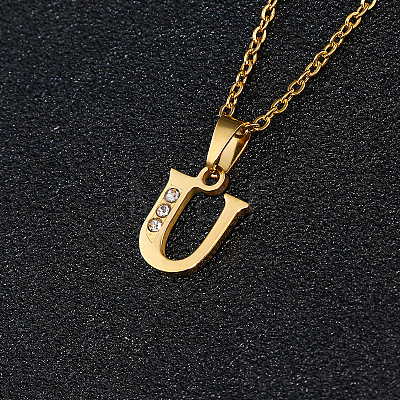 201 Stainless Steel Crystal Rhinestone Initial Pendant Necklaces FS-WG3A711-21-1