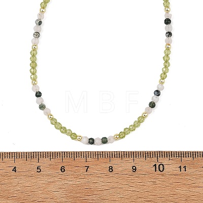 Natural Peridot Faceted Round Beaded Necklaces NJEW-JN06430-01-1
