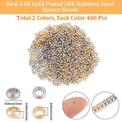 800Pcs 2 Colors 304 Stainless Steel Spacer Beads STAS-BBC0009-75C-1