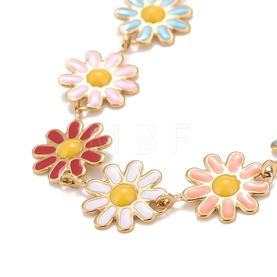 Enamel Daisy Link Chains Bracelet BJEW-P271-01G-06-1