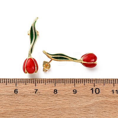 Brass Enamel Stud Earrings EJEW-F390-02G-01-1