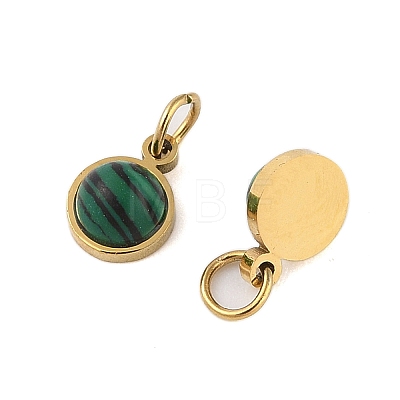 Synthetic Malachite Half Round Charms with Jump Ring STAS-A097-05G-11-1