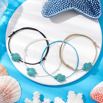 4Pcs 4 Colors Synthetic Turquoise Turtle Braided Bead Bracelets Set BJEW-JB11083-02-1