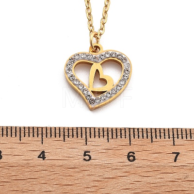 304 Stainless Steel Crystal Rhinestone Heart Pendant Cable Chain Necklaces for Women NJEW-Z056-01C-G-1