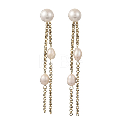 Shell Pearl and Natural Cultured Freshwater Pearl Stud Earrings EJEW-JE07396-1