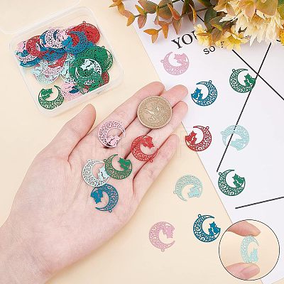 Unicraftale 70Pcs 5 Colors 430 Stainless Steel Kitten Pendants STAS-UN0027-01-1