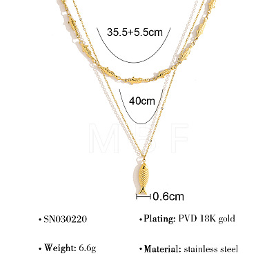Summer Beach 304 Stainless Steel Fish Pendant Double Layer Necklaces for Women WG2FA6C-01-1