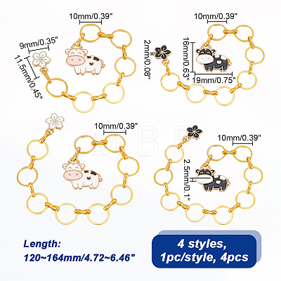 Cow with Sakura Alloy Enamel Pendant Knitting Row Counter Chains HJEW-AB00390-1