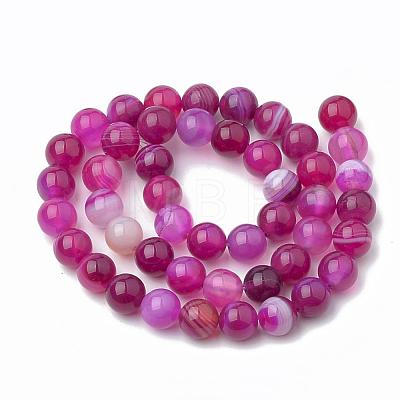 Dyed Natural Striped Agate/Banded Agate Round Bead Strands G-R342-6mm-04-1