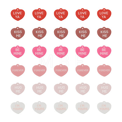 Beadthoven 30Pcs 6 Colors Valentine's Day Opaque Acrylic Pendants SACR-BT0001-03-1