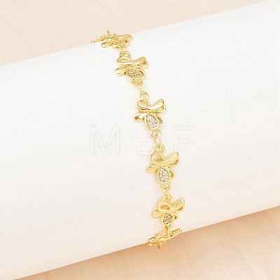 Brass Micro Pave Clear Cubic Zirconia Link Chain Bracelets for Women BJEW-A090-10A-G-1