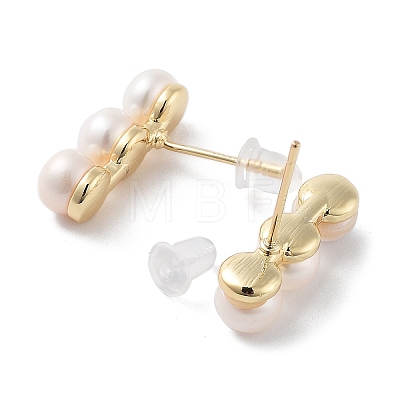 Round Natural Pearl Stud Earrings with Brass Findings and 925 Sterling Silver Pins EJEW-P256-84G-1