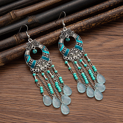Tibetan Style Alloy Resin Dangle Earrings FS-WG46048-04-1