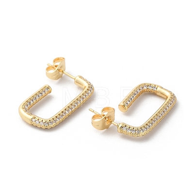 Rectangle Brass Cubic Zirconia Stud Earrings EJEW-K247-15G-1