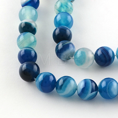 Dyed Natural Striped Agate/Banded Agate Round Bead Strands G-R342-8mm-05-1