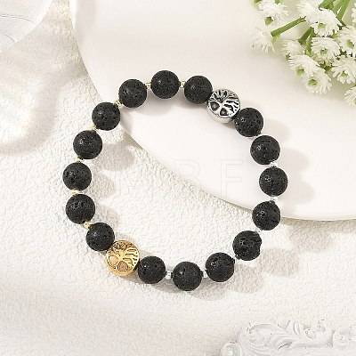 8.5MM Natural Lava Rock Round Beaded Stretch Bracelets BJEW-JB14293-1