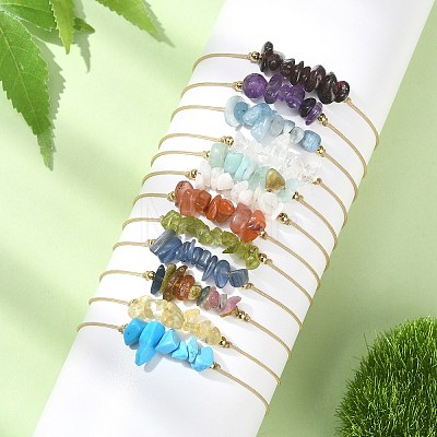 12Pcs 12 Style Natural & Synthetic Mixed Gemstone Chips Braided Bead Bracelets Set BJEW-JB09851-1