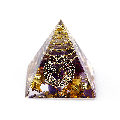 Chakra Pattern Orgonite Pyramid Resin Display Decorations G-PW0005-03G-1