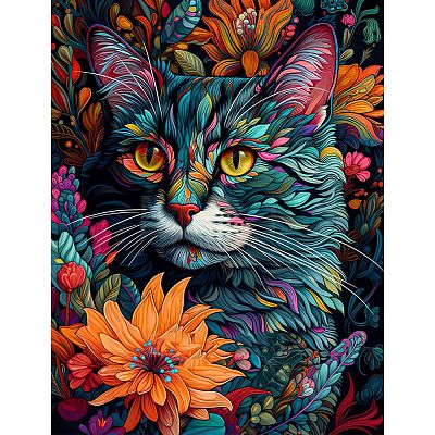 AB Color Flower Cat DIY Diamond Painting Kit PW-WG80731-08-1