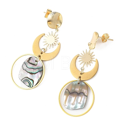 201 Stainless Steel & Natural Paua Shell Pendants Dangle Earrings EJEW-JE07456-01-1