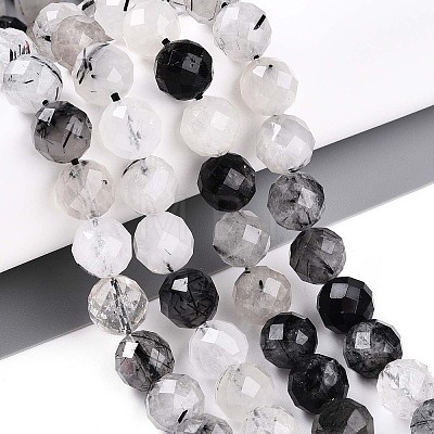 Natural Black Rutilated Quartz Bead Strands G-S345-10mm-30-1