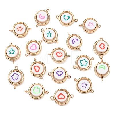CCB Plastic Frame with Polymer Clay Heart Star Flower Beads Flat Round Links Connector Charms KK-D103-10D-G-1